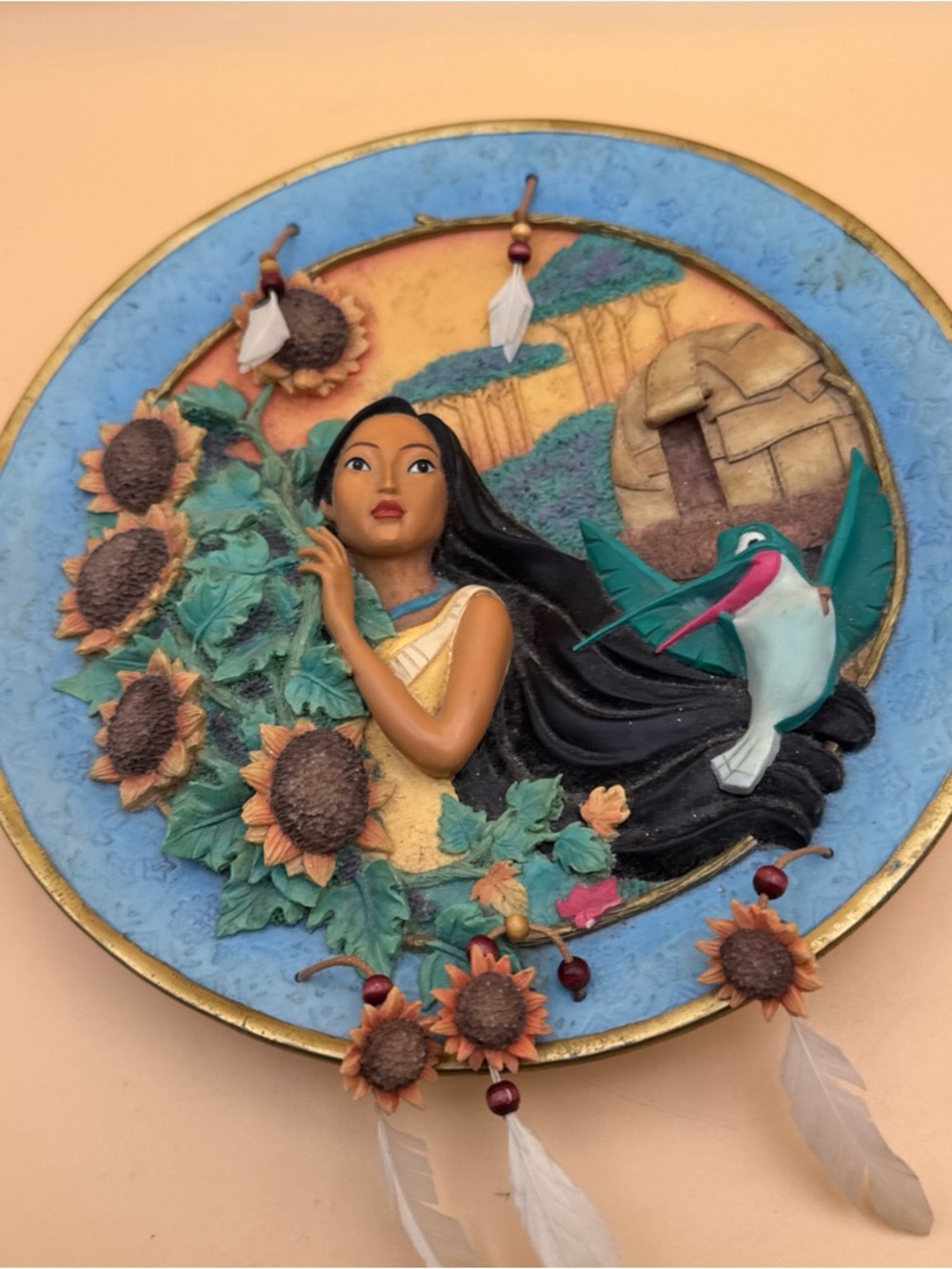 Vintage Disney Pocahontas decorative Sunflower & Hummingbird Wall Plaque